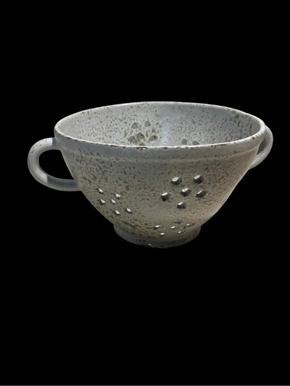 Rustic Handmade Studio Pottery Colander Berry Bowl - Speckled White Glaze 8"